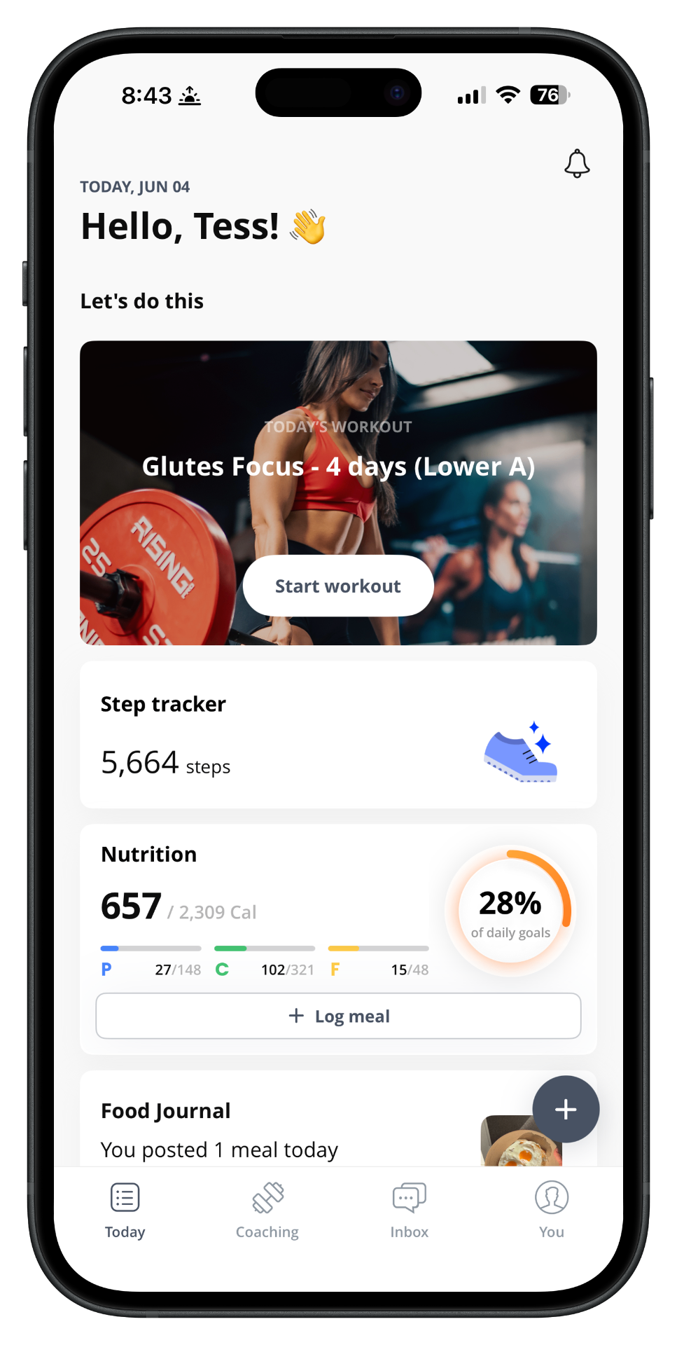 Your Training app screen